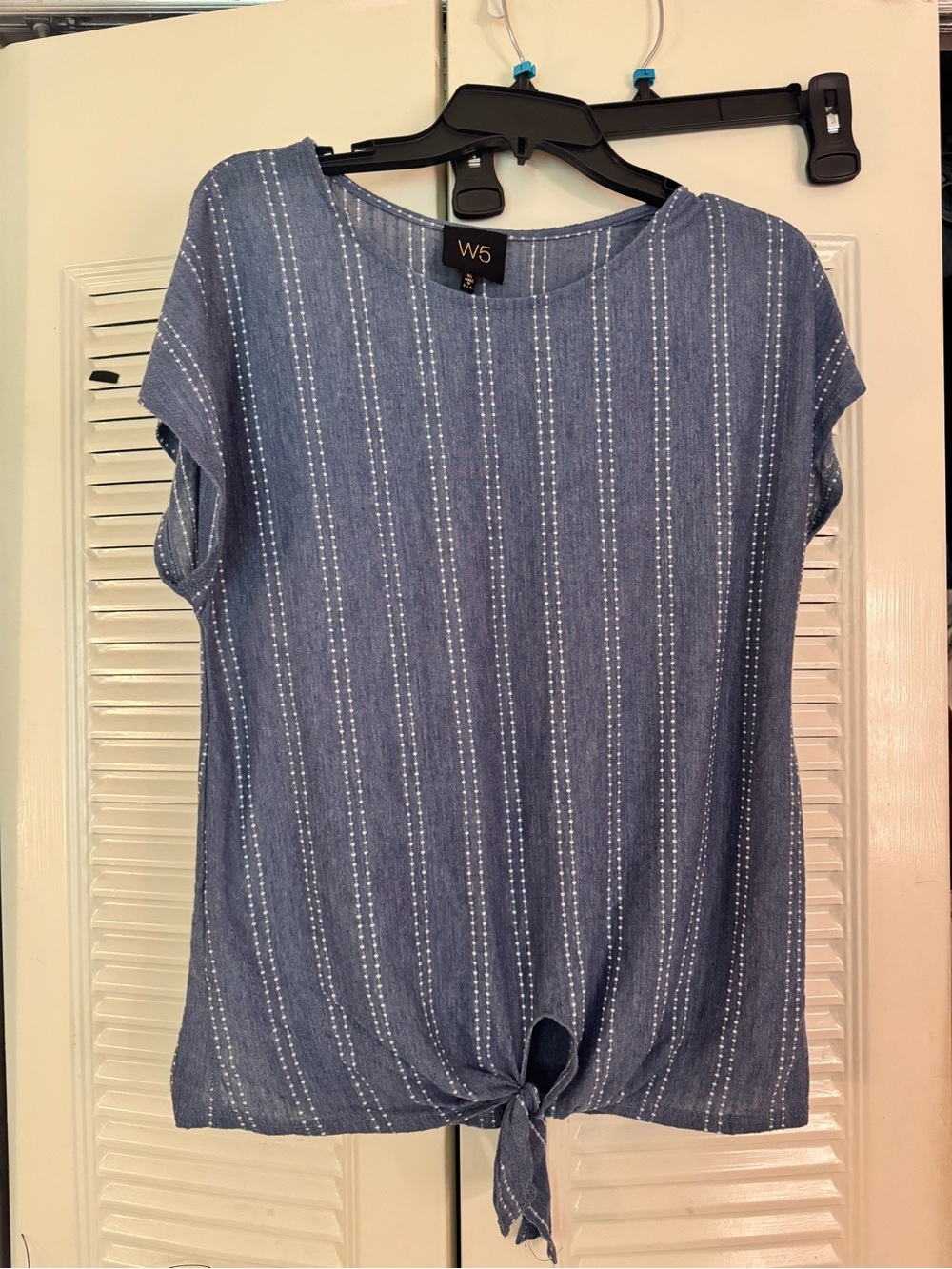 W5 Blue Stripe Front-Tie Short Sleeve Top